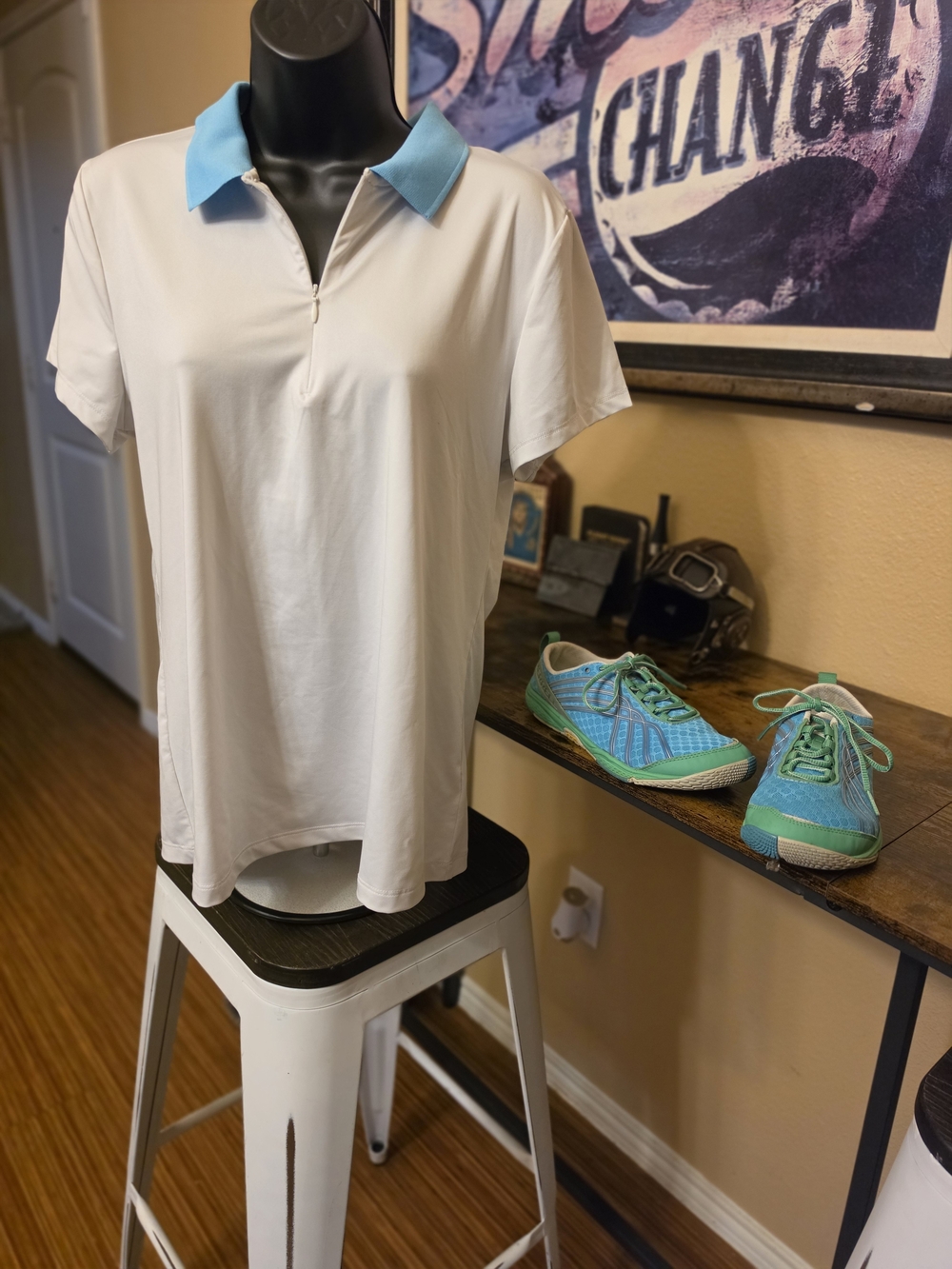 Tommy Bahama White Polo with Light Blue Trim